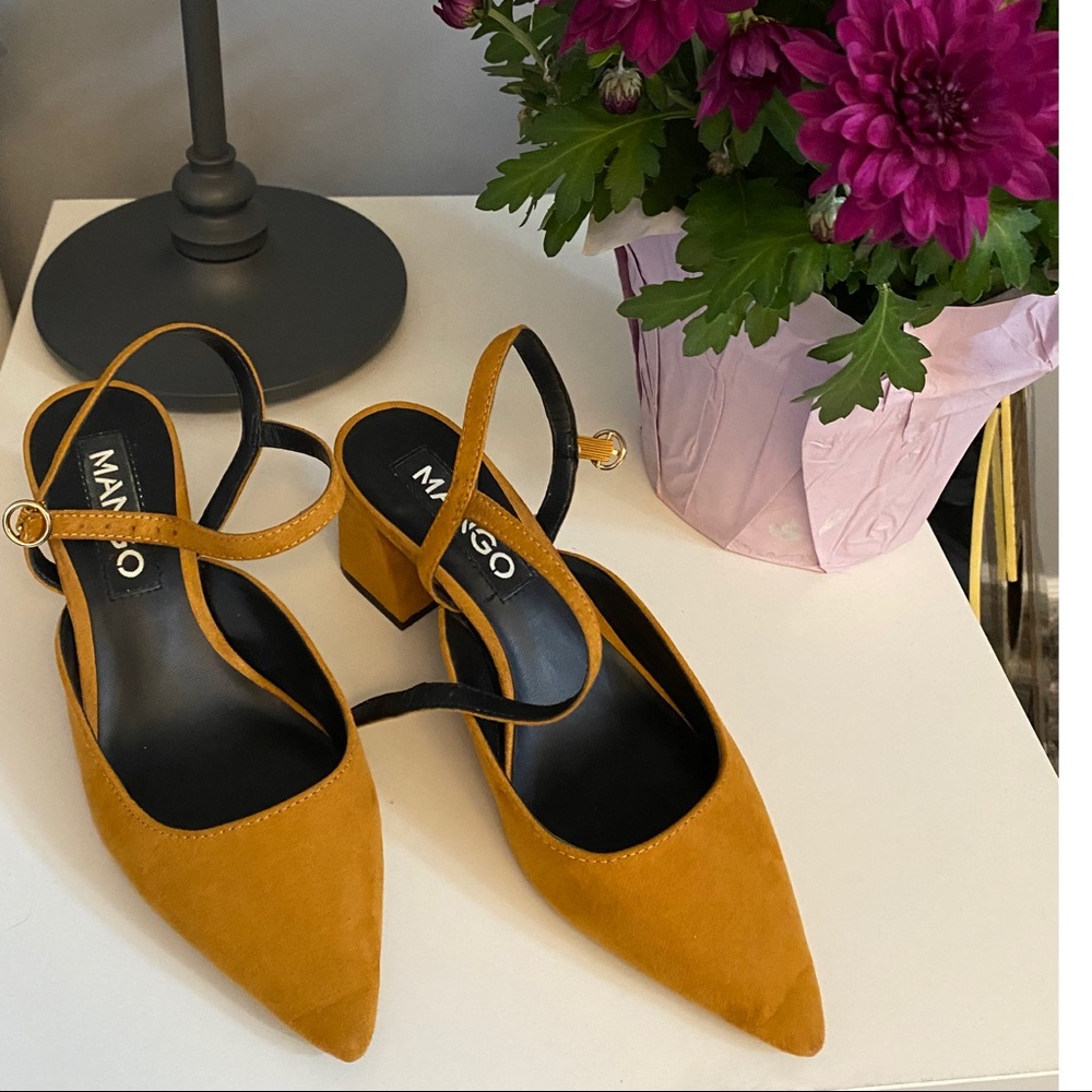 MANGO Orange Closed Toe Block Heels